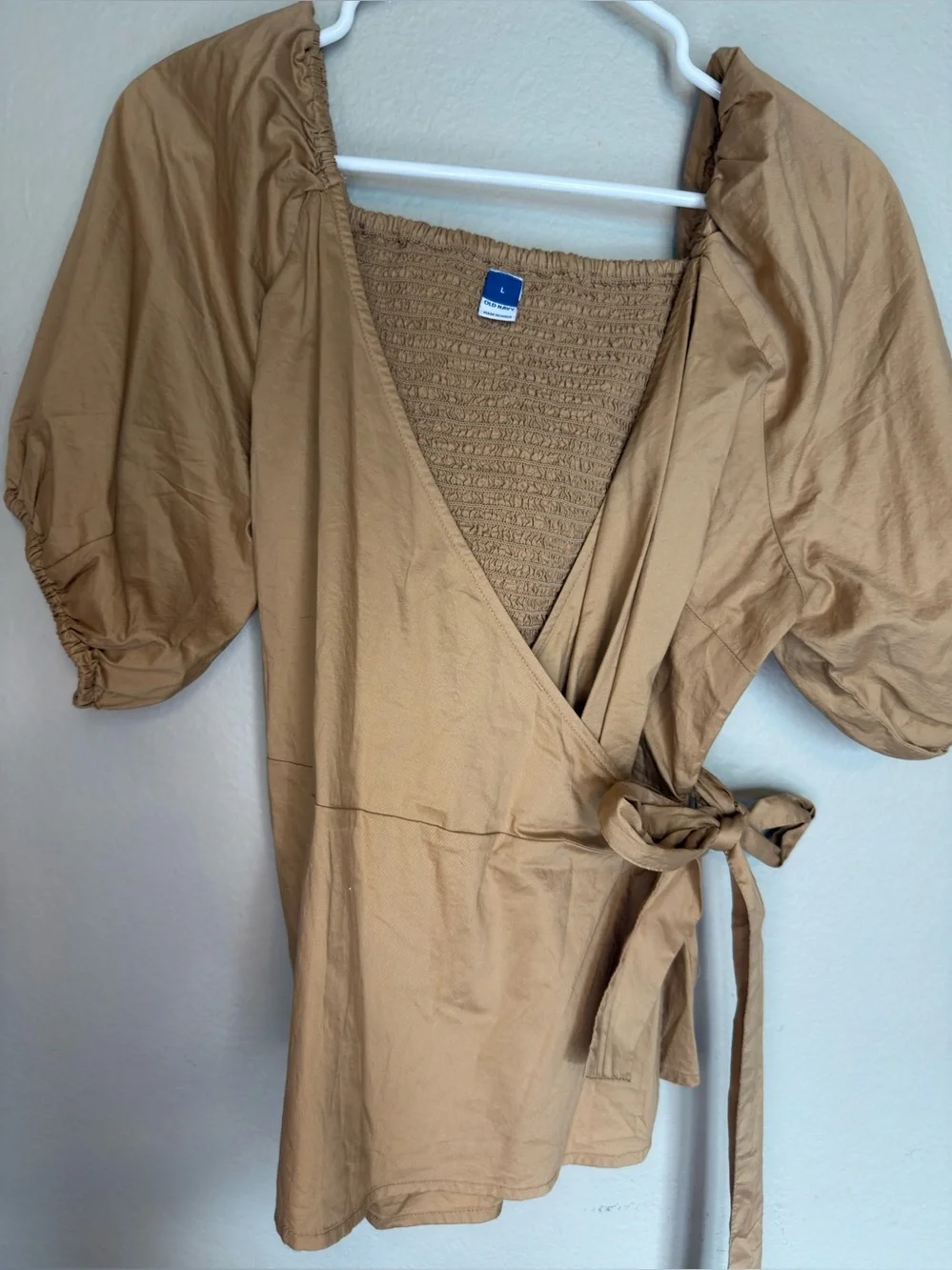 Old Navy Light Brown Wrap Top with Puff Sleeves